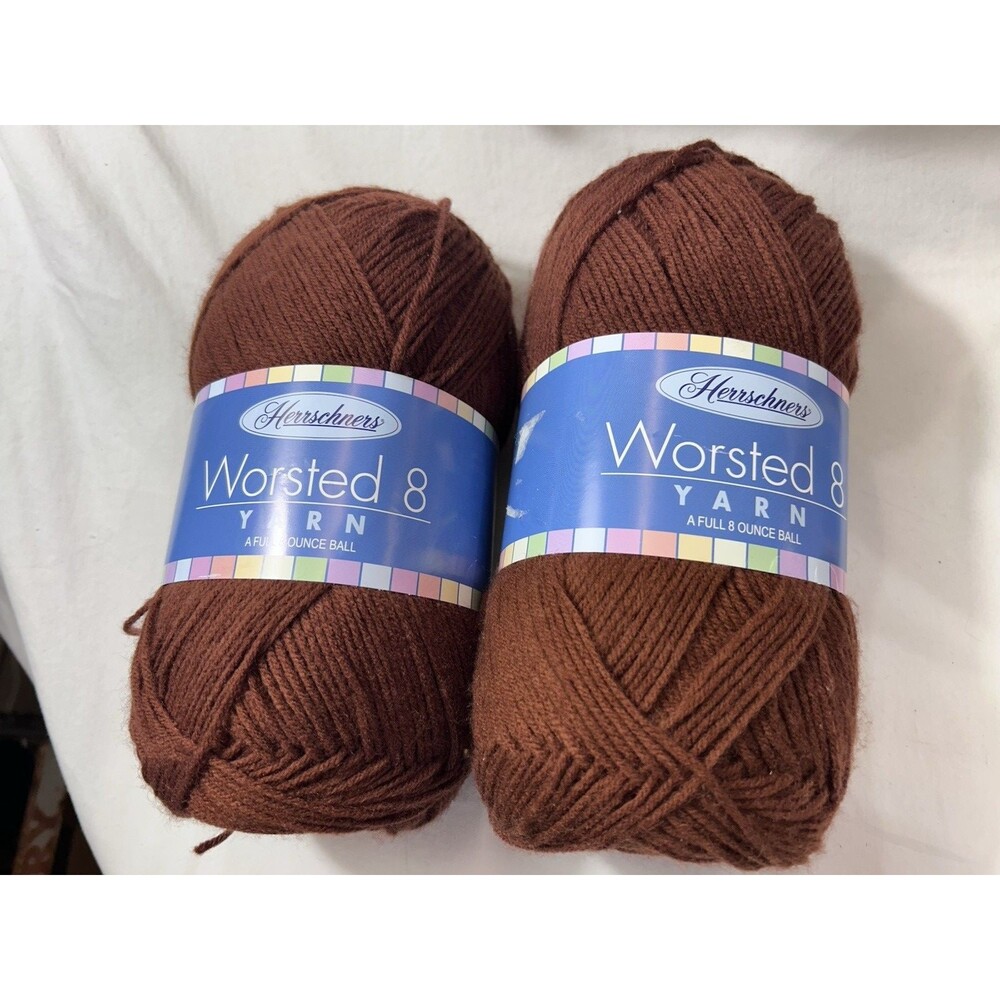 2 Skeins Herrschners Worsted 8 Yarn Brown 8 oz Acrylic Matching